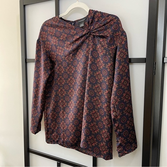 [XXS] Club Monaco Red & Navy Blue Nautical Knot Long Sleeve Blouse - Picture 3 of 11